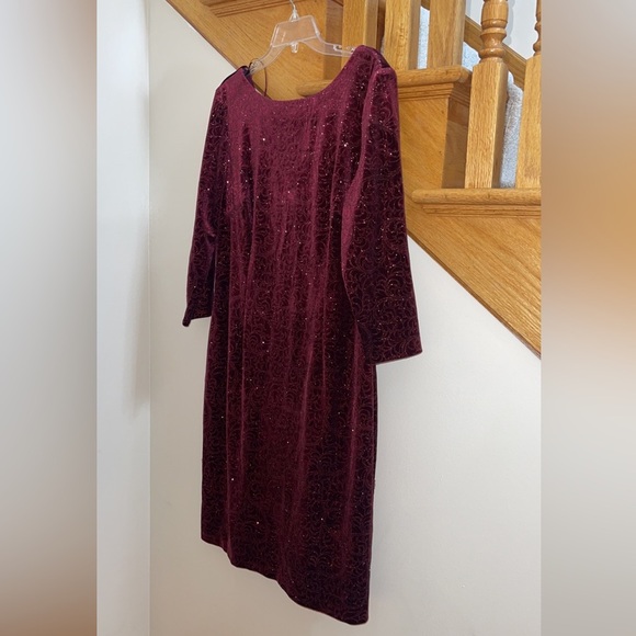 Women’s Formal Dress Size 18 SLNY Fancy Red Long Sleeve Boat Neck Mother Bride - Picture 2 of 7